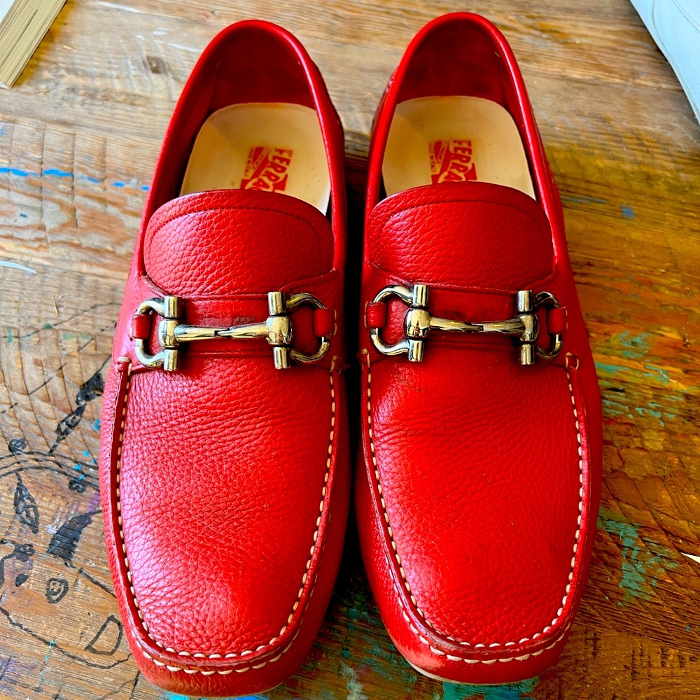 Ferragamo Firenze Red Calf leather driver